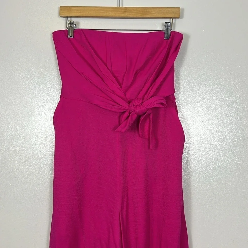 Anthropologie Galatea Strapless Tie Front Wide Leg Jumpsuit Fuchsia Pink Culotte - Picture 8 of 16